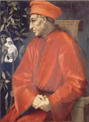  ?? ?? Protagonis­ta. Pontormo, «Ritratto di Cosimo il Vecchio», 1518-1520, Firenze, Galleria degli Uffizi