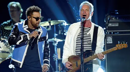  ??  ?? Insieme Il cantante giamaicano Shaggy con Sting questa sera sul palco dell’Arena di Verona