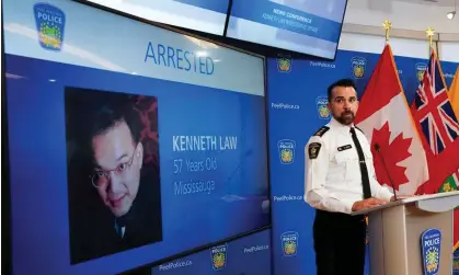  ?? Arlyn McAdorey/AP ?? York regional police inspector Simon James speaks during a news conference in Mississaug­a, Ontario, on 29 August 2023. Photograph: