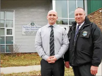  ?? LISA MITCHELL - DIGITAL FIRST MEDIA ?? Northern Berks Regional Police Department welcomed newly hired Officer Shea Nolan, left. On right is Northern Berks Police Chief Brian Horner standing out front of the police station in Ontelaunee Township.