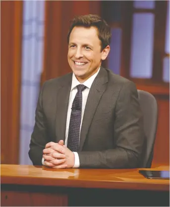  ??  ?? Late Night host Seth Myers says working from home has been tough for a comedian used to hearing laughs from a live studio audience. “It’s that weird thing of trying to balance when you tell a joke and how long you wait until you tell the next one,” the comedian says. PETER KRAMER/THE ASSOCIATED PRESS