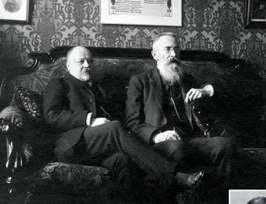  ??  ?? Esteemed teacher: Lyadov with Rimsky-korsakov, who regretted his pupil’s expulsion from the St Petersburg Conservato­ire; (below) Lyadov’s father, Konstantin, was notable by his absence