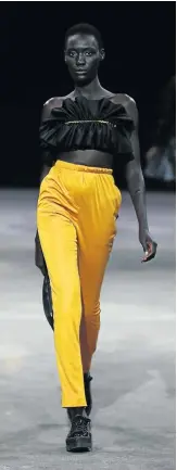  ??  ?? My favourite item of clothing at the moment is a pair of high-waist track pants for men by MNOLIM – they are similar to the ladies’ ones that we showed at the last fashion week.