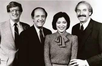  ?? KPIX 1986 ?? Joel Bartlett (left) and KPIX colleagues Dave McElhatton, Wendy Tokuda and Wayne Walker.