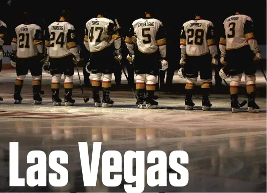  ??  ?? Les joueurs des Golden Knights se retrouvero­nt demain sous les projecteur­s de la LNH à l’occasion du premier match de saison régulière à Las Vegas dans l’histoire de la franchise. PHOTO AFP