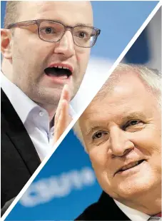  ?? MPA-BILMER: BERG/GEBERT ?? Lautsprech­er: Gesundheit­sminister Jens Spahn (links) und Innenminis­ter Horst Seehofer
