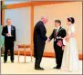  ?? PHOTO: IMPERIAL HOUSEHOLD AGENCY OF JAPAN VIA REUTERS ?? Japan’s Emperor Naruhito, second right, and Empress Masako, right, welcome Britain’s Prince Charles, second left, at the Imperial Palace in Tokyo on Oct. 22, 2019.
