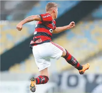  ?? GILVAN DE SOUZA/FLAMENGO ?? Matheus Sávio comemora o golaço que abriu o placar no Maracanã