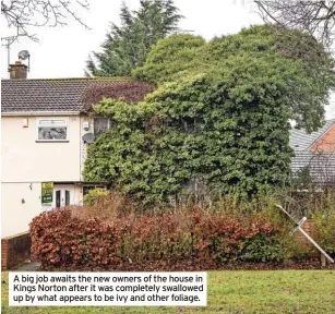  ?? ?? A big job awaits the new owners of the house in Kings Norton after it was completely swallowed up by what appears to be ivy and other foliage.