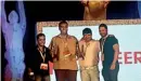  ??  ?? Tilanka Weerawarde­na, Ranga Perera, Sonal Debral and Sumanto Chatthopad­ya on stage after receiving the Gold award