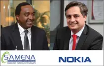  ??  ?? Bocar A. BA, chief executive of SAMENA Council, right, and Bernard Najm, head of the Middle East Market Unit, lefrt, at Nokia.