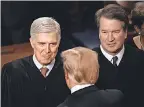  ?? JASPER COLT/ USA TODAY ?? Supreme Court Justices Neil Gorsuch, left, and Brett Kavanaugh, right, soon may be called upon to rule on cases that involve President Donald Trump’s personal records.