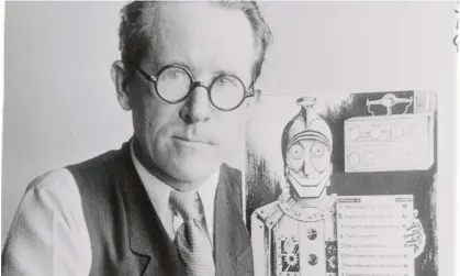  ?? ?? Author Wycliffe Hill and his ‘plot genie’ device for coming up with storylines. Photograph: Bettmann/Bettmann Archive
