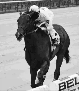  ?? CHELSEA DURAND/NYRA ?? We the People, with Flavien Prat up, wins the Grade 3 Peter Pan Stakes by 10 1/4 lengths on Saturday at Belmont Park.