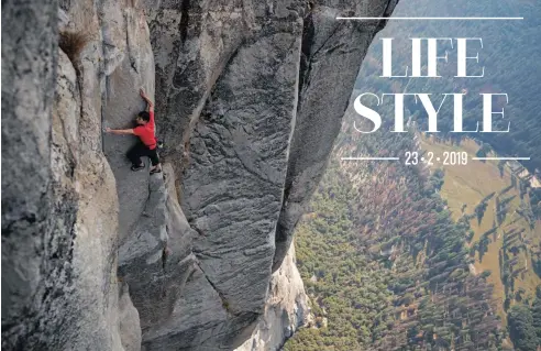  ??  ?? ALEX Honnold on a death-defying climb of El Capitan in the documentar­y feature film.