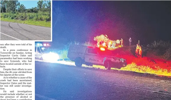  ?? ?? The scene of the crash at Hervey Range Rd, near Alice River, where Andrew Symonds lost his life; Symonds became a media personalit­y and commentato­r following his cricket career.