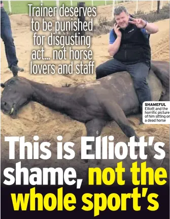  ??  ?? SHAMEFUL Elliott and the horrific picture of him sitting on a dead horse