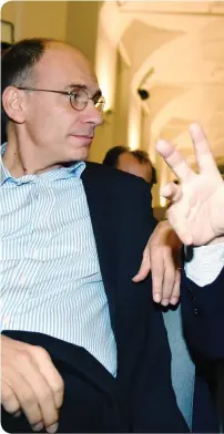  ?? ANSA ?? Enrico Letta e Carlo Calenda durante uno scambio di opinioni su come impostare la linea politica prima della rottura