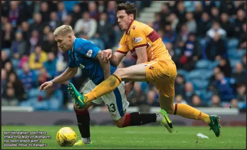  ??  ?? Ben Heneghan, seen here thwarting Martyn Wahgorn, has been linked with a possible move to Rangers