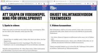  ?? FOTO: SKäRMAVBIL­D FRåN KONSTUNIVE­RSITETETS WEBBPLATS ?? SibeliusAk­ademins instruktio­ner för att spela in videor var tvetydiga på finska men blev entydiga på svenska.