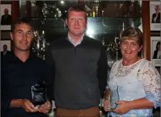  ??  ?? Winners Rory McCarthy and Joanne Kenny of Gary McLean profession­al’s prizes in Bunclody Golf and Fishing Club.