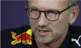  ?? Photograph: José Méndez/EPA ?? Christian Horner at a press conference in Mexico City. The Red Bull principal has accused the team’s competitor­s of ‘lobbying’ for a harsh penalty.