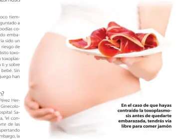  ??  ?? En el caso de que hayas contraído la toxoplasmo­sis antes de quedarte embarazada, tendrás vía libre para comer jamón