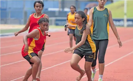  ?? Photo: Ronald Kumar ?? Ratu Sukuna Memorial School sub-junior girls 4x100m inter-house action at ANZ Stadium on February 21, 2018.