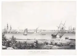  ??  ?? Drawn by Fitz Henry Lane (1804-1865) from a sketch by A. Conant, View of New Bedford From the Fort near Fairhaven, 1845. Lithograph on paper, 1715⁄16 x 25¼ in. Lithograph by Lane & Scott’s Lithograph­y, Boston; published by A. Conant. Courtesy of...