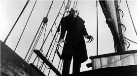  ?? Getty Images ?? Bloodsucke­r on the bounding main. German actor Max Schreck plays Count Orlok, an unofficial Dracula copy, in F.W. Murnau’s 1922 horror classic, “Nosferatu.” Here, the ship is called the Empusa, but it’s the same as the Demeter mentioned in Bram Stoker’s “Dracula” and this week’s Dracula-inspired “The Last Voyage of the Demeter.”