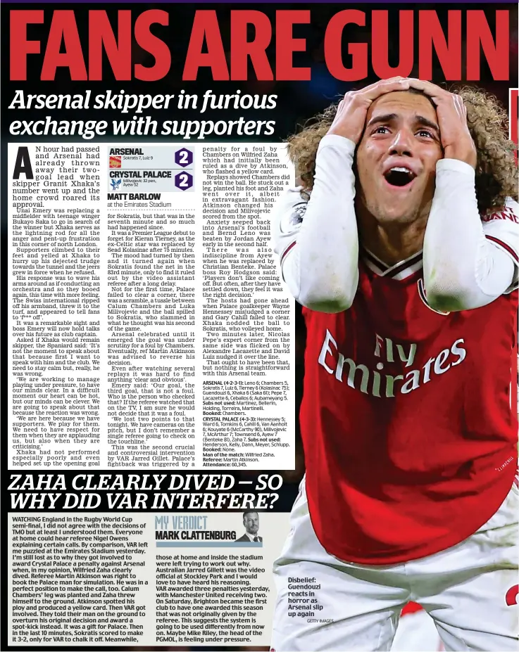  ?? GETTY IMAGES ?? Disbelief: Guendouzi reacts in horror as Arsenal slip up again