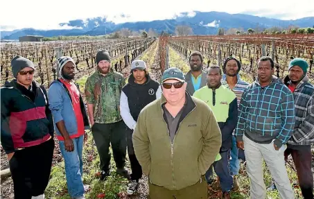  ?? DEREK FLYNN / FAIRFAX NZ ?? Focus Labour Solutions Ltd owner Craig Mill, centre, says wine businesses have a vested interest in but the industry’s problems but are doing the least.