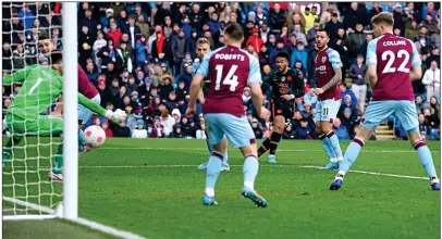  ?? ?? TAKE THAT: James, who was everywhere on his comeback from injury, powers home the Chelsea opener