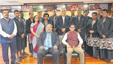  ?? Photo: SUPPLIED ?? The Minister for Youth and Sports Jese Saukuru and the High Commission­er of India to Fiji Palaniswam­y Karthigeya­n flanked by participan­ts leaving for the Youth Exchange programme in India.