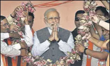  ?? PTI ?? PM Narendra Modi during a rally at Sanand in Gujarat on Sunday.