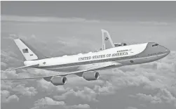  ?? U.S. AIR FORCE VIA AP ?? This artist rendering provided by the U.S. Air Force shows the livery design for the new Air Force One fleet. The Air Force says the light blue on the new model of the modified Boeing 747s that transport the president will be a little bit deeper and more modern in tone than the robin’ s egg blue on the aircraft currently in use.
