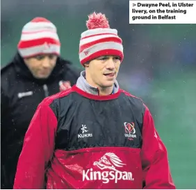  ??  ?? > Dwayne Peel, in Ulster livery, on the training ground in Belfast