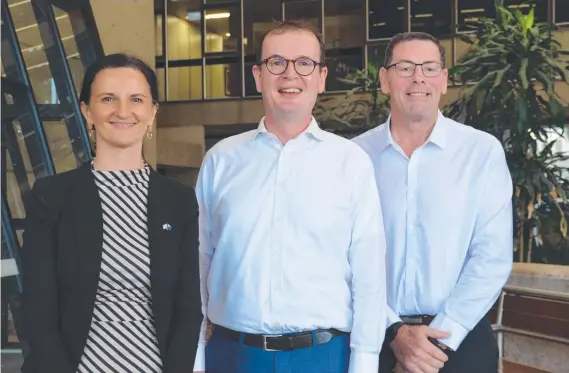  ?? ?? consul general Richard Cowin (middle) with Townsville Enterprise boss Claudia Brumme-smith and Townsville Mayor Troy Thompson. Picture: Natasha Emeck