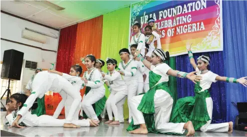  ?? Photo: Benedict Uwalaka ?? Members of the URJA Foundation Young Achievers entertain the audience, during the foundation’s celebratio­n of Nigeria's Independen­ce in Lagos yesterday