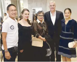  ??  ?? At the inaugural exhibition of the permanent collection of the Ateneo Art Gallery in its new home at Areté are (from left) Joe Bautista, Lilo Gutierrez, Yola Perez-Johnson, Fernando Zobel, and Kit Zobel.