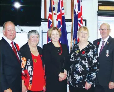  ??  ?? At the launch of are (from left): Member for McMillan Russell Broadbent, West Gippsland Genealogic­al Society president Faye Vandyk, Baw Baw Shire mayor Mikaela Power, genealogiv­cal society member Barbara Clayton and Member for Narracan Gary Blackwood.