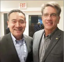  ?? JAMES MILLER/Penticton Herald ?? Michael Lee, Official Opposition critic for the Attorney General, spoke to BC Liberal party faithfuls at an event held at Perseus Winery, Friday. Pictured with him is his host, Penticton Liberal MLA Dan Ashton.