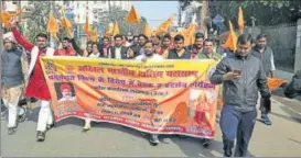  ?? HT PHOTO ?? Akhil Bharatiya Kshatriya Mahasabha staging a protest against the release of Padmaavat in Lucknow on Sunday.