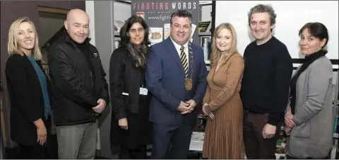 ??  ?? Eileen Morrissey, Sean Love (Fighting Words), Hazel Percival, Cllr George Lawlor (acting Chairman Wexford County Council), Caroline Busher, Colm Quearney and Theresa Kelly at the launch of ‘Fighting Words’ in Wexford Library.