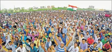  ??  ?? Patidars have been demanding reservatio­n in government jobs and education, while their leader Hardik Patel has pledged his support to the Congress in the upcoming elections. PTI FILE