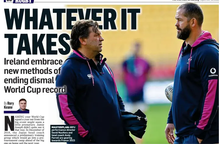  ?? ?? MASTERPLAN: IRFU performanc­e director David Nucifora and head coach Andy Farrell are gearing towards France 2023