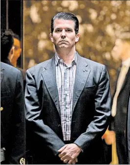  ?? ALBIN LOHR-JONES/BLOOMBERG NEWS ?? Donald Trump Jr., son of the president, responded to dozens of queries about a meeting with a Russian lawyer by saying he could not recall, according to Senate panel transcript­s.