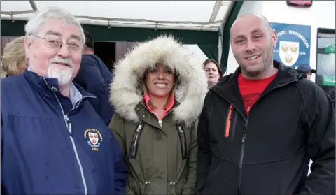  ??  ?? Kevin Byrne, Gemma Murphy and Pat Toomey at the Casey Cup weekend in Wexford Wanderers Rugby Club.