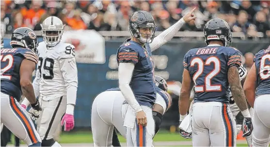  ?? | AP ?? After returning froma hamstring injury last week, Jay Cutler was sacked three times against the Raiders. He figures to face more pressure against the Chiefs.
