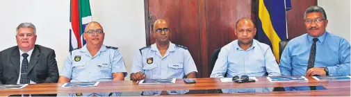  ?? Photos: Kristy Kolberg ?? From left are Lt Col Richard Tonkin, Col Clive Kaptein, Maj-Gen Oswald Reddy, Col Derek Daniels and Capt Malcolm Pojie after the media briefing on Tuesday morning.